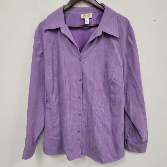 Talbots Womens Western Faux Suede Button Up Top Size 2X Purple Capsule Office - Picture 1 of 9